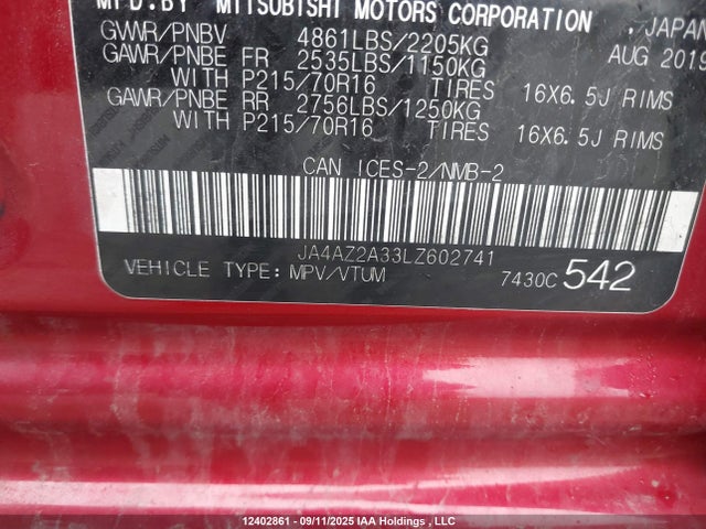 Mitsubishi mivec 2020 JA4AZ2A33LZ602741 Image 9