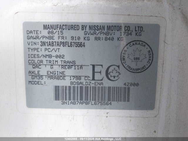 Nissan Sentra 2015 3N1AB7AP8FL675564 Image 9