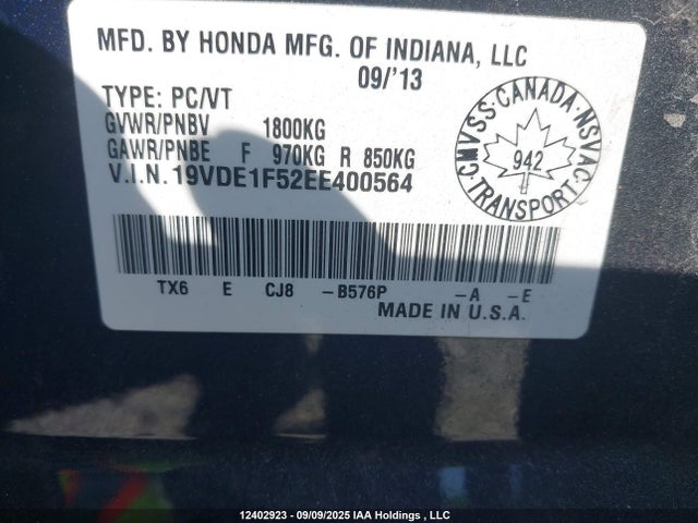 Acura r20a5 2014 19VDE1F52EE400564 Image 9