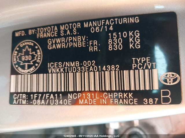 Toyota 1nz-fe 2014 VNKKTUD33EA014382 Image 19