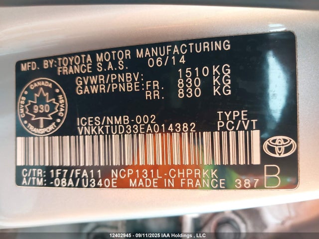 Toyota 1nz-fe 2014 VNKKTUD33EA014382 Image 9