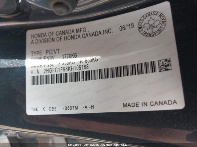 Honda l15b7/l15by 2019 2HGFC1F96KH105168 Image 9