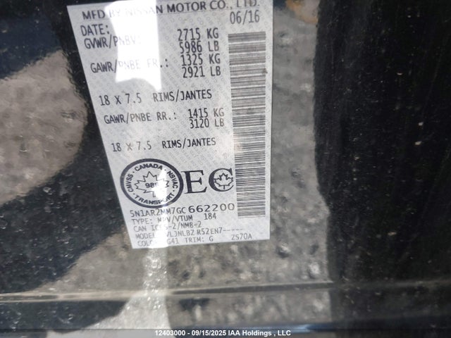 5N1AR2MM7GC662200 Nissan Pathfinder