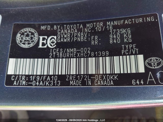 Toyota 2zr-fe 2017 2T1BURHEXHC781399 Image 17