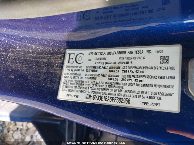 5YJ3E1EA6PF382956 Tesla MODEL 3