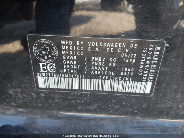 3VW2T7BU4NM017961 Volkswagen 2.0 tsi