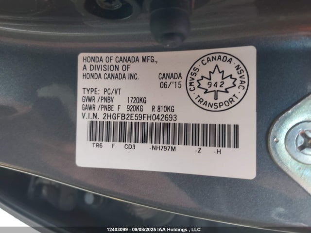 Honda r18z1 2015 2HGFB2E59FH042693 Image 19