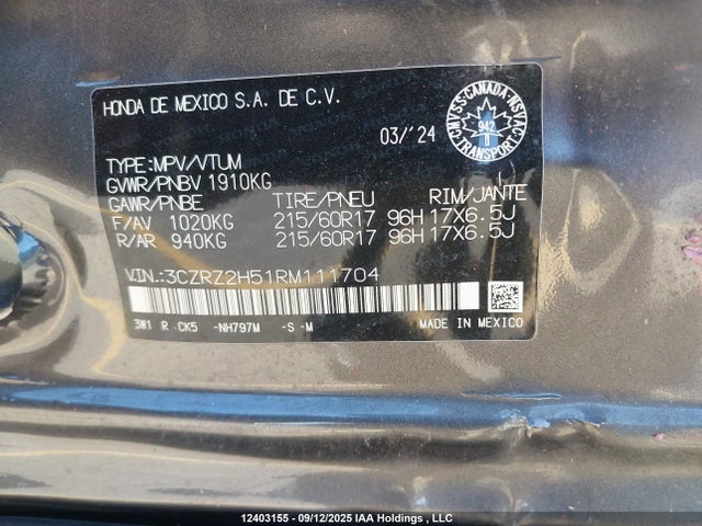 3CZRZ2H51RM111704 Honda k20z5