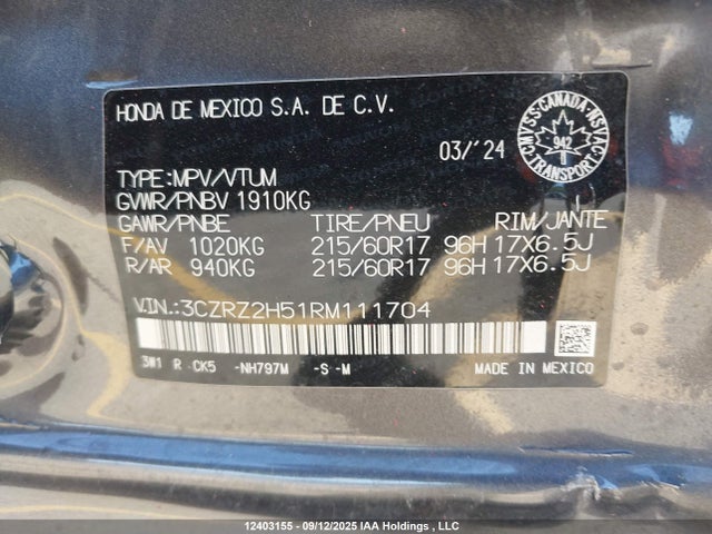 3CZRZ2H51RM111704 Honda k20z5