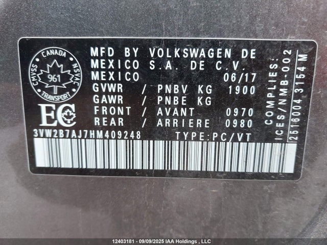 Volkswagen 1.4 tsi 2017 3VW2B7AJ7HM409248 Image 9