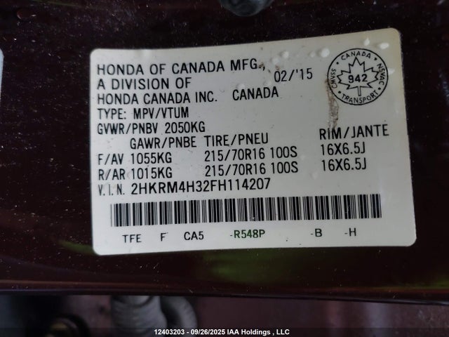Honda k24w9 2015 2HKRM4H32FH114207 Image 9