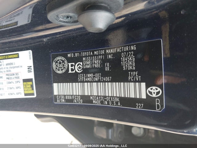 Toyota m20a-fks 2022 5YFB4MBE0NP124067 Image 9