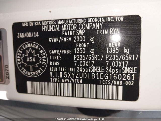 5XYZUDLB1EG160261 Hyundai gdi theta