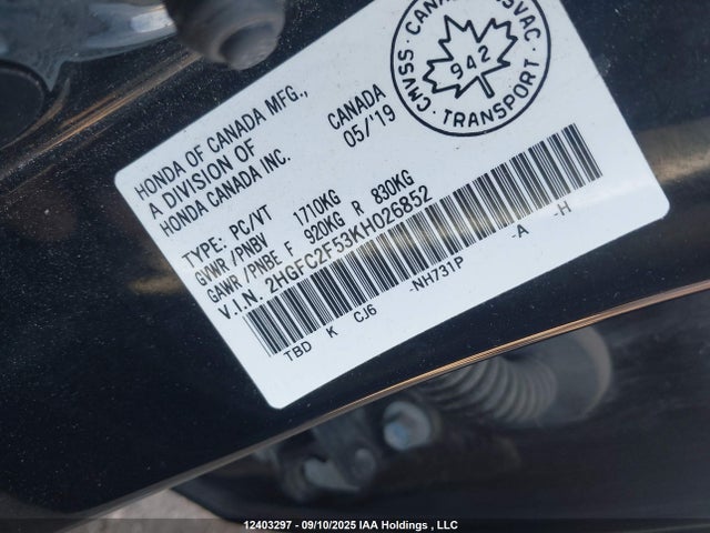 Honda k20c2 2019 2HGFC2F53KH026852 Image 9