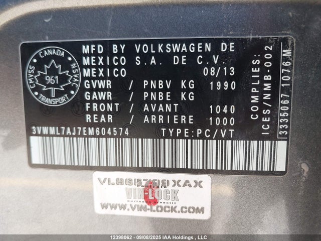 3VWML7AJ7EM604574 Volkswagen JETTA SPORTWAGEN