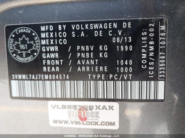 3VWML7AJ7EM604574 Volkswagen JETTA SPORTWAGEN