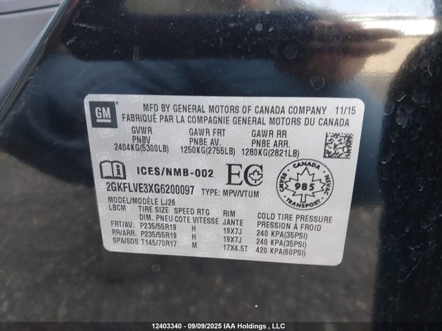 2GKFLVE3XG6200097 GMC lfx - sidi, vvt, e85 max, aluminum