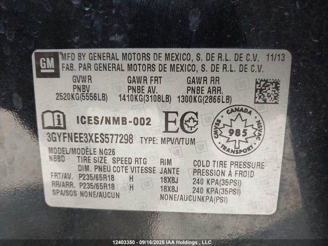 Cadillac lfx - vvt, e85 max, aluminum 2014 3GYFNEE3XES577298 Image 9