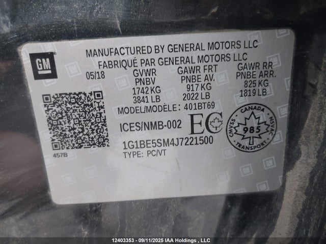 1G1BE5SM4J7221500 Chevrolet le2 -di: direct injection, vvt: variable valve timing, gen, alum