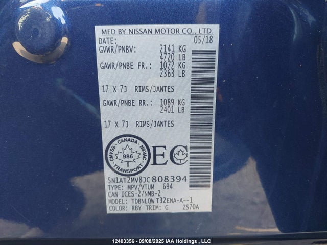 5N1AT2MV8JC808394 Nissan Rogue