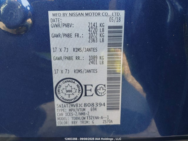 5N1AT2MV8JC808394 Nissan Rogue