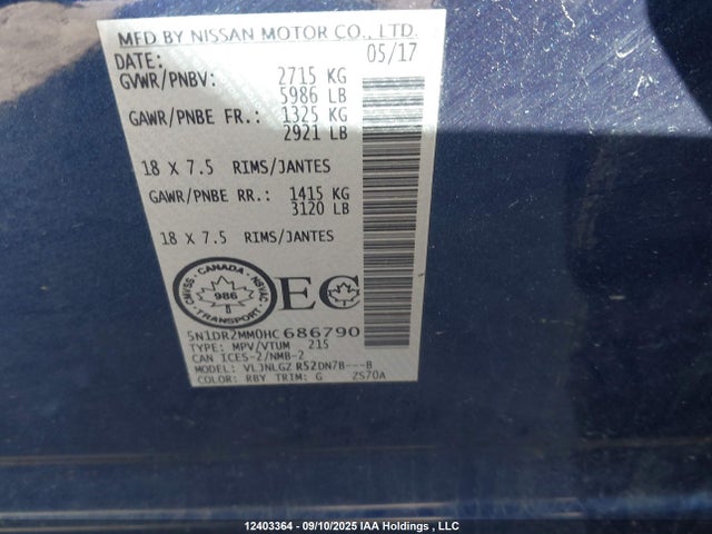 Nissan Pathfinder 2017 5N1DR2MM0HC686790 Image 9