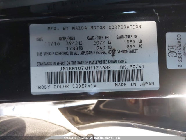 2017 Mazda Mazda3 მანქანა იყიდება აუქციონზე, vin: JM1BN1U7XH1125682, აუქციონის ნომერი: 12403410