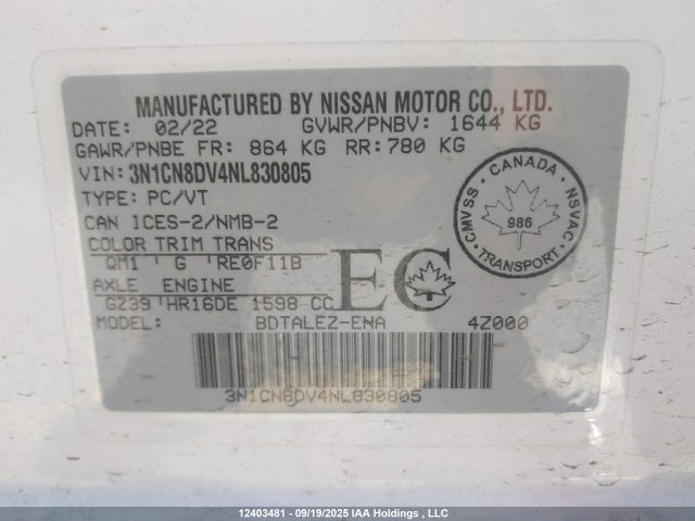 Nissan 2022 2022 3N1CN8DV4NL830805 Image 19
