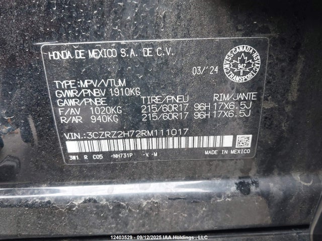 3CZRZ2H72RM111017 Honda k20z5