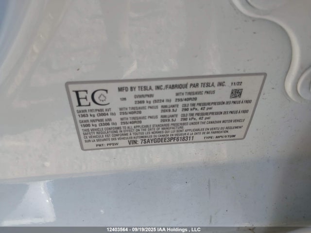 7SAYGDEE3PF618311 Tesla Model Y