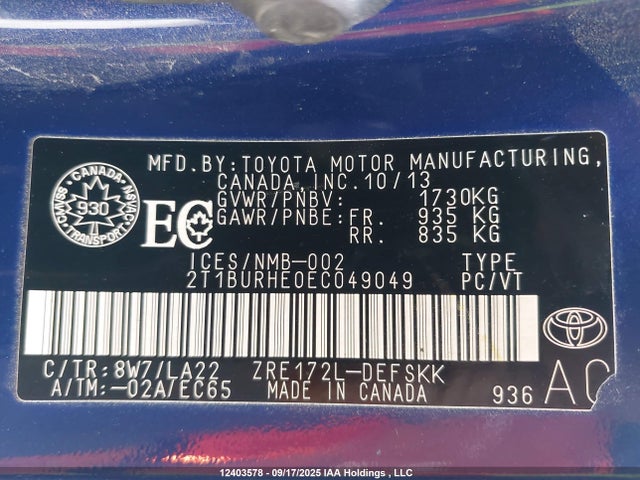 Toyota 2zr-fe 2014 2T1BURHE0EC049049 Image 18