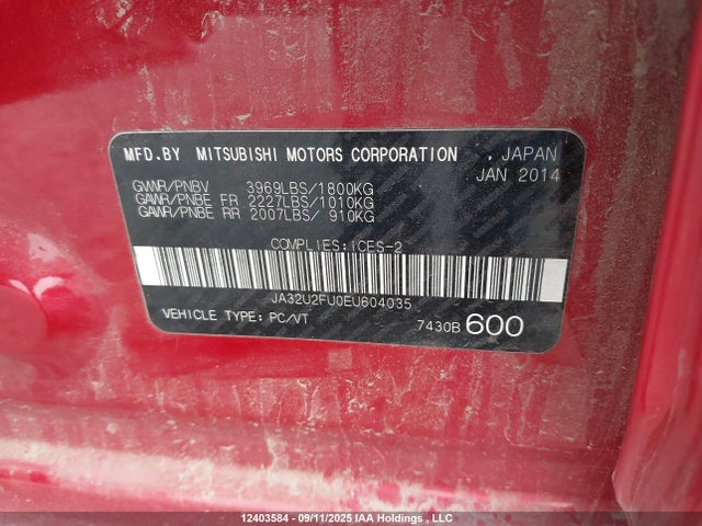 Mitsubishi dohc mivec 2014 JA32U2FU0EU604035 Image 9