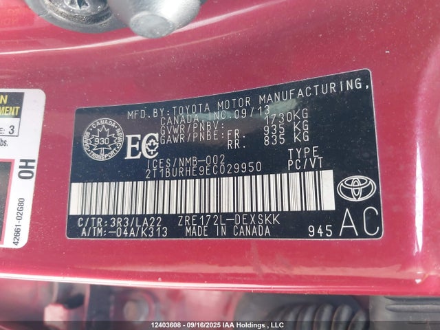Toyota 2zr-fe 2014 2T1BURHE9EC029950 Image 9