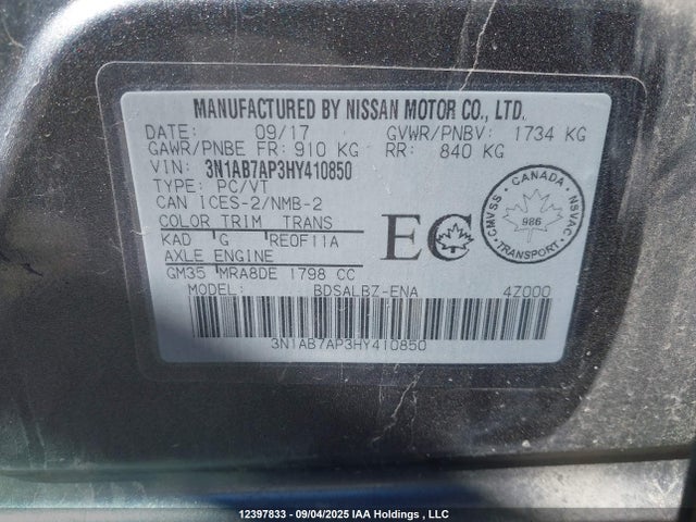 3N1AB7AP3HY410850 Nissan Sentra