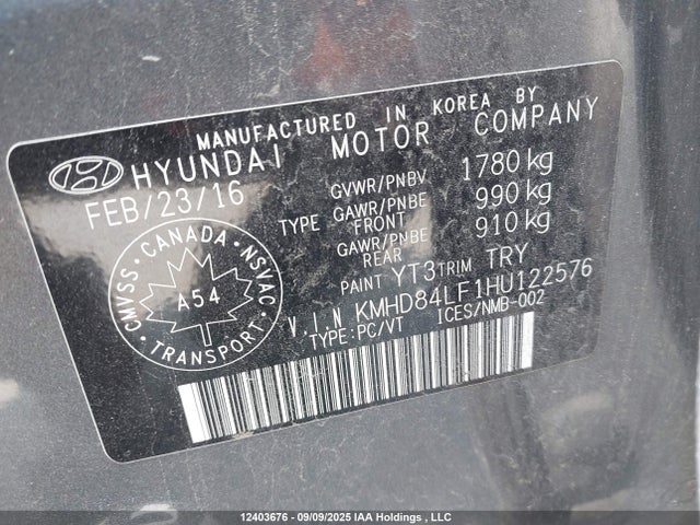 KMHD84LF1HU122576 Hyundai 2017