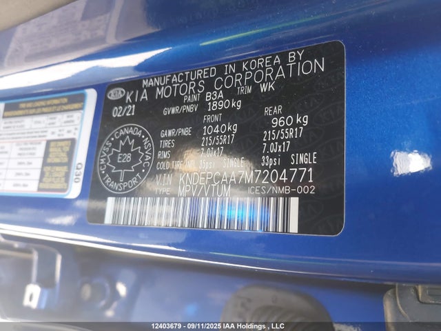 KNDEPCAA7M7204771 KIA nu mpi