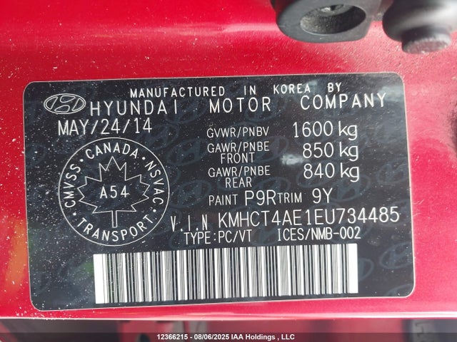 Hyundai dohc gdi gamma 2014 KMHCT4AE1EU734485 Image 9