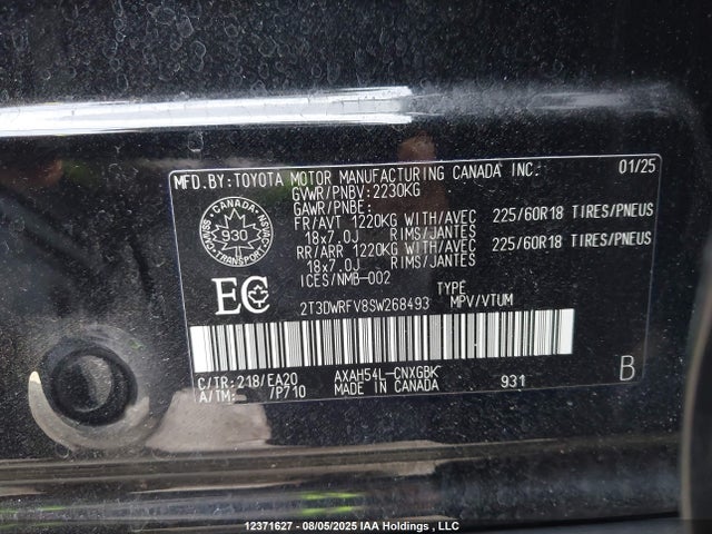 Aukcja sprzedaży 2025 Toyota Rav4 Hybrid Limited, vin: 2T3DWRFV8SW268493, numer aukcji: 12371627