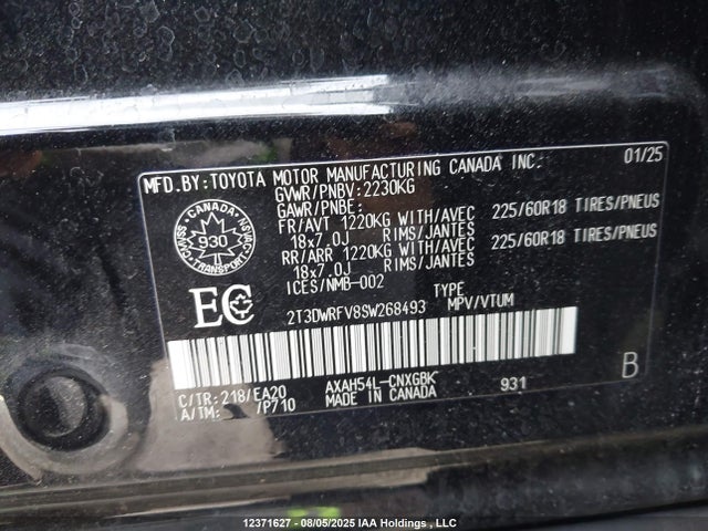 Aukcja sprzedaży 2025 Toyota Rav4 Hybrid Limited, vin: 2T3DWRFV8SW268493, numer aukcji: 12371627