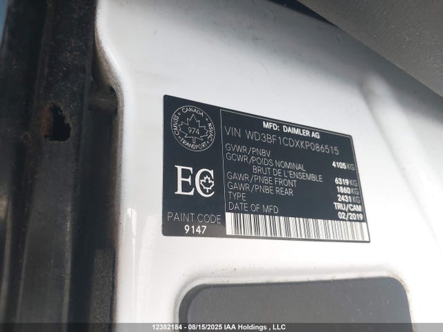 WD3BF1CDXKP086515 Mercedes-Benz om 642 with brake assist