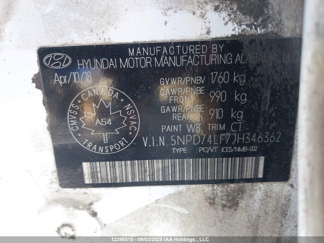 Hyundai mpi nu 2018 5NPD74LF7JH346362 Image 9