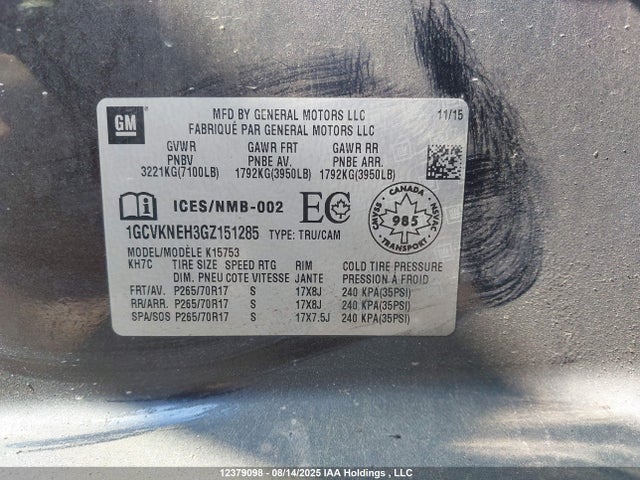 1GCVKNEH3GZ151285 Chevrolet lv3 - sidi, vvt, aluminum, e85 max