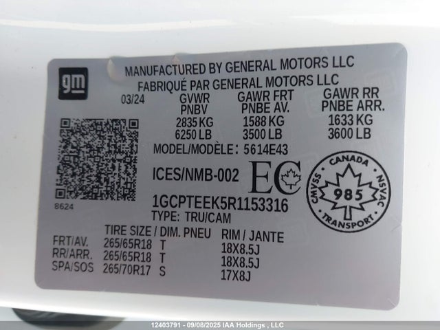 1GCPTEEK5R1153316 Chevrolet l3b