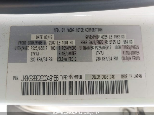 JM3KE2BE2E0349156 Mazda pe
