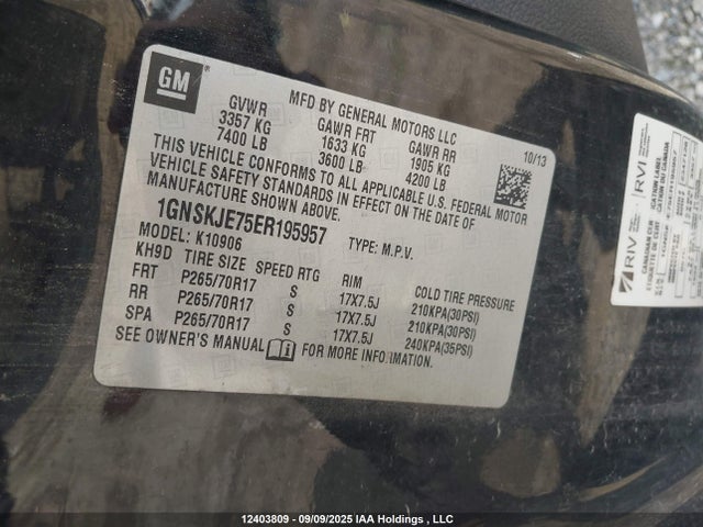 1GNSKJE75ER195957 Chevrolet lc9 - flex fuel (gas/alc), aluminium cylinder, deactivation