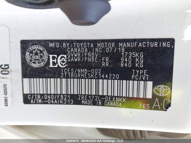 2T1BURHE5KC144220 Toyota 2zr-fe