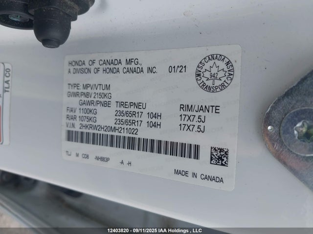 2HKRW2H20MH211022 Honda l15be