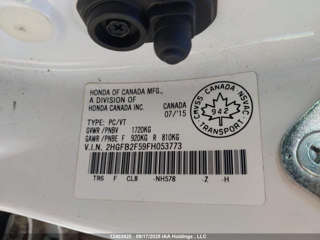 Honda r18z1 2015 2HGFB2F59FH053773 Image 9