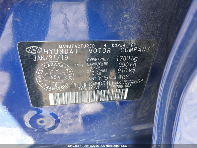 KMHD84LF8KU874654 Hyundai mpi nu