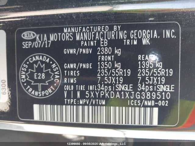 5XYPKDA1XJG389510 KIA t-gdi theta-ii